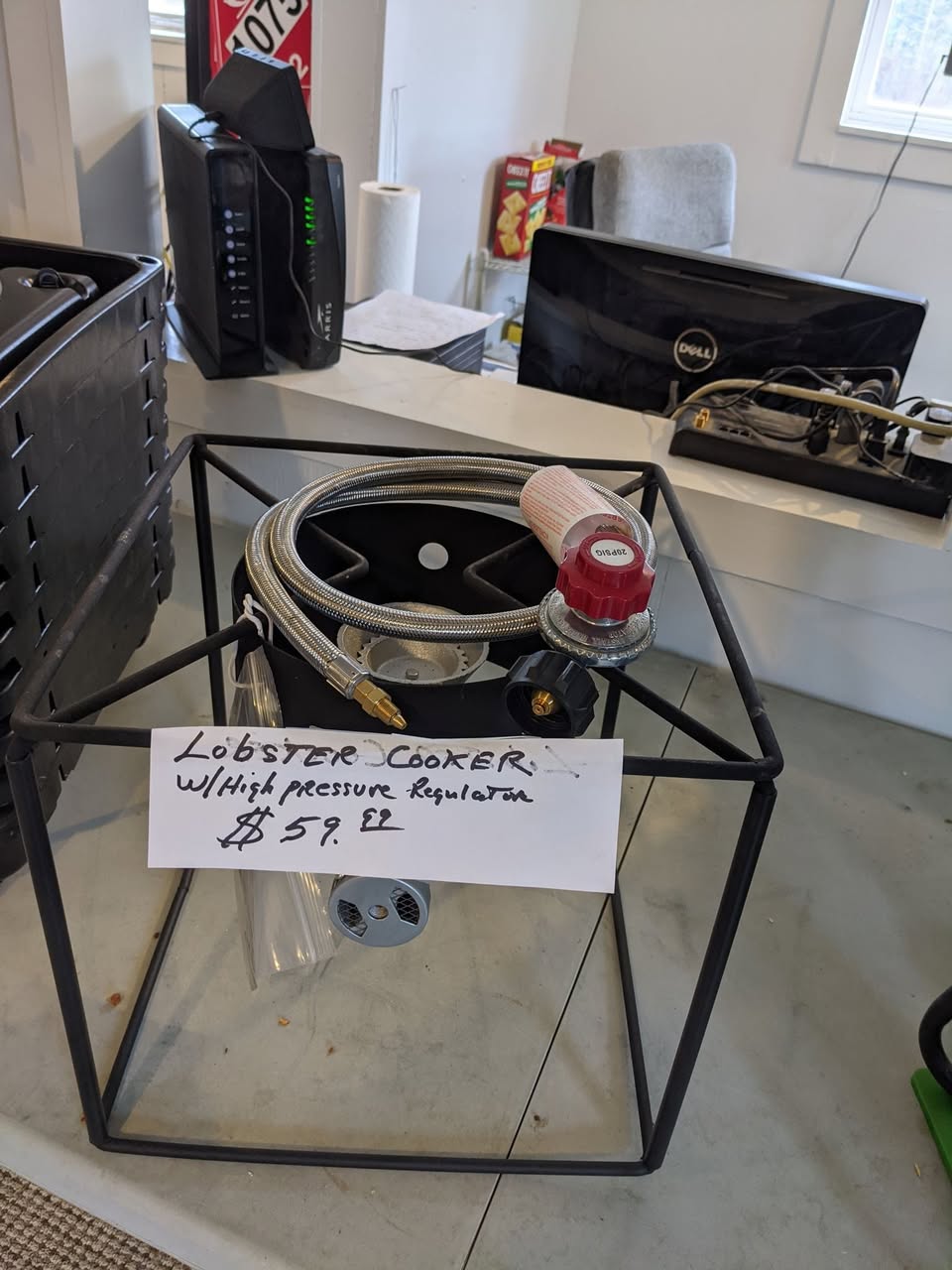 A propane lobster cooker with high-pressure regulator for sale at Brown's Propane